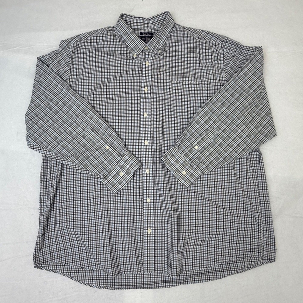 Saddlebred Big Man Easy Care Blue White Plaid Button Down‎ Shirt 2X Long Sleeve
